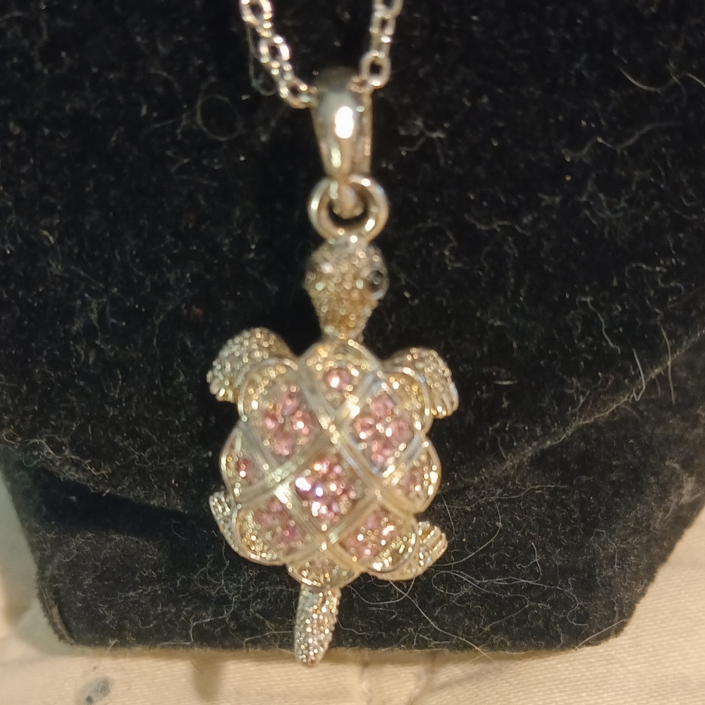 Elegant Pink and Silver Turtle Pendant